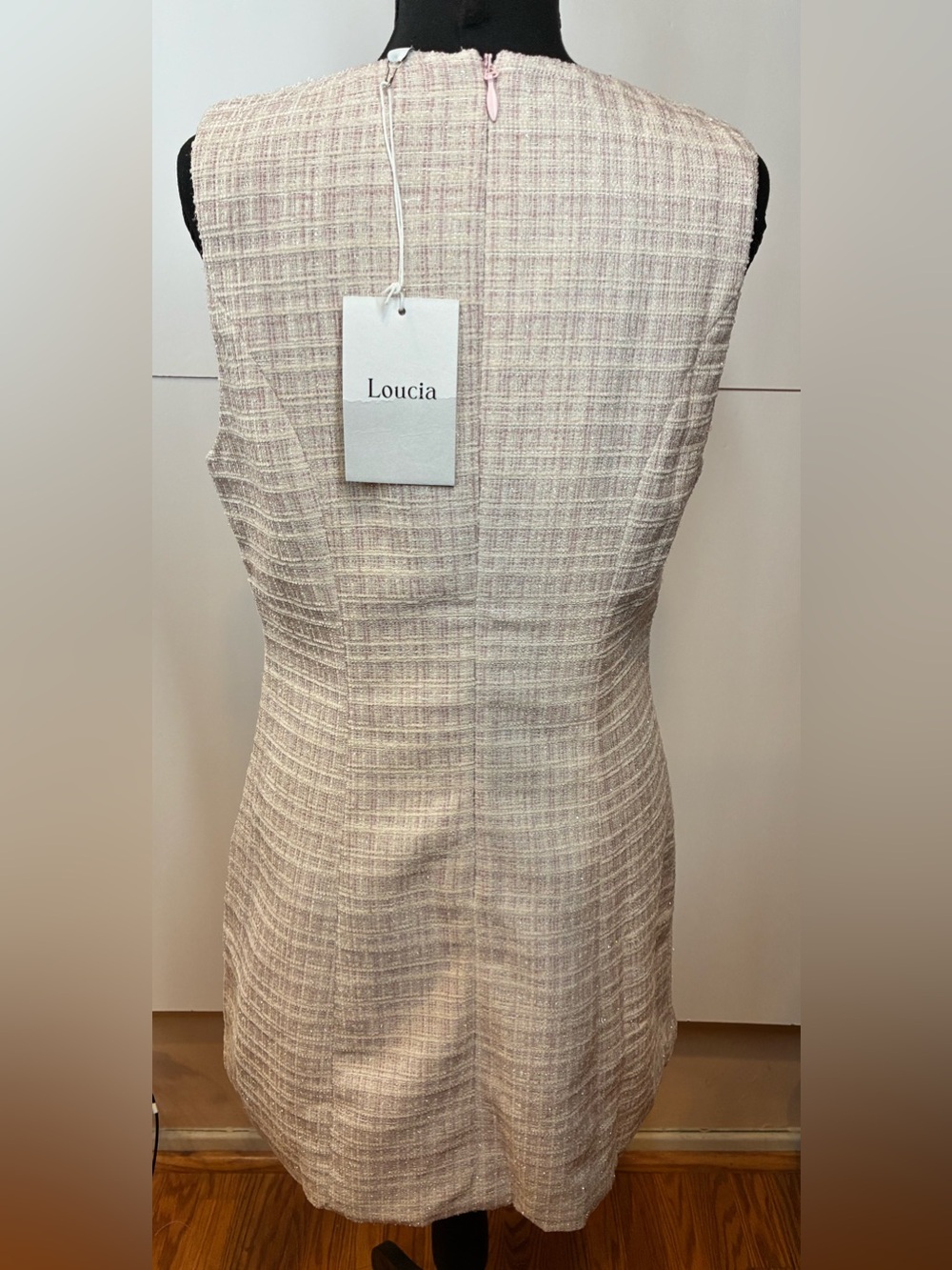 NWT Loucia Pink Textured Tweed Inspired Shift Dress Sleeveless Size Large - Picture 2 of 9
